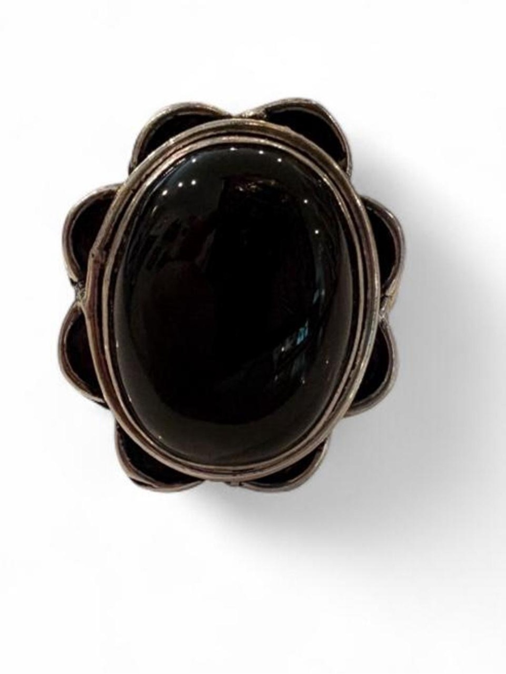 Moody Large Oval Black Onyx Cabochon Sterling Silver Statement Ring